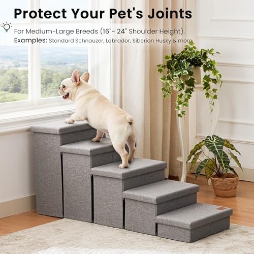 Dog Stairs for High Bed (Solid Grey / 48" X 17" X 22" H)