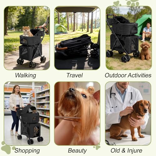 Pet Stroller for Dogs and Cats (Double-Black)
