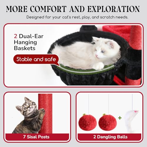 74in Gothic Heavy Duty Cat Tree Tower for Indoor Large Cats (Red Black / 74inch)