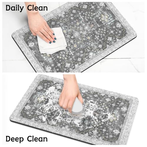 Pet Food Mats for Floor (Grey / 24"l X 16"w)