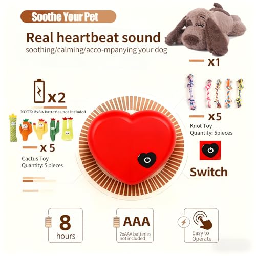 Heartbeat Puppy Toy Dog Anxiety Relief Calming Aid Heartbeat Stuffed Animal Behavioral Training and Sleep Aid Comfort Dog Toy Crate Training Heartbeat Dog Toy for Small Medium Large Dogs (Brown-D)