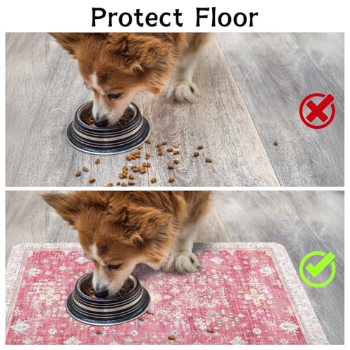 Pet Food Mats for Floor (Pink / 30"l X 17"w)