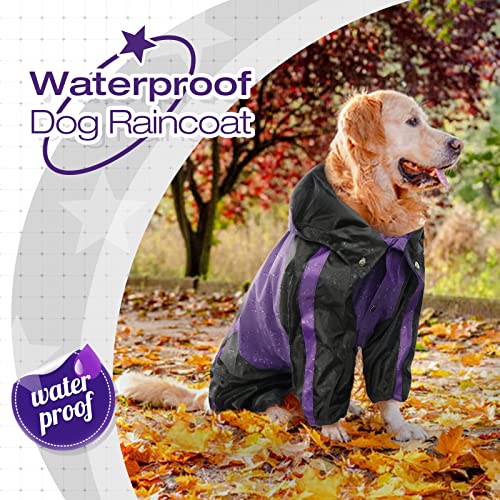 Dog Raincoat 4 Leg Waterproof Dog Rain Jacket with Hood (Purple / X-Large)