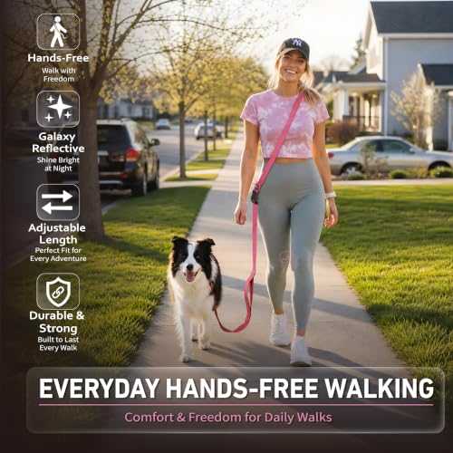 Hands Free Dog Leash (6–9.5 ft / Pink)