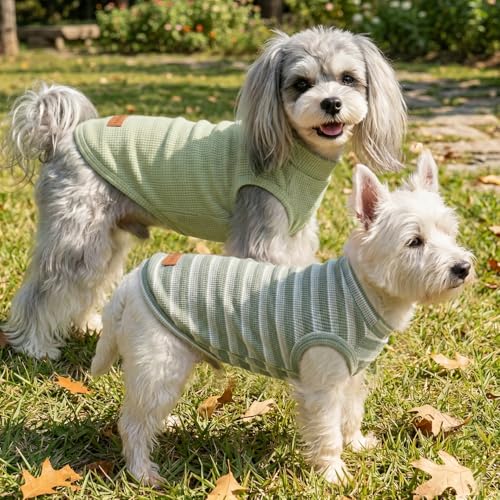 3Pack Dog Shirts Lightweight Waffle Dog Shirt for Small DogsSleeveless Dog Shirt for Small Medium Boy Girl Dogs Cozy & Breathable Pet Vest (L(Back: 15.7", Chest: 20.5", 13.2-19.8lbs) / Striped+Light Green+Bean Green)