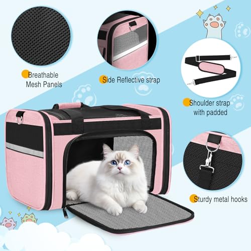 Large Cat Carrier Soft Sided Travel Pet Carrier Airline Approved (Pink)