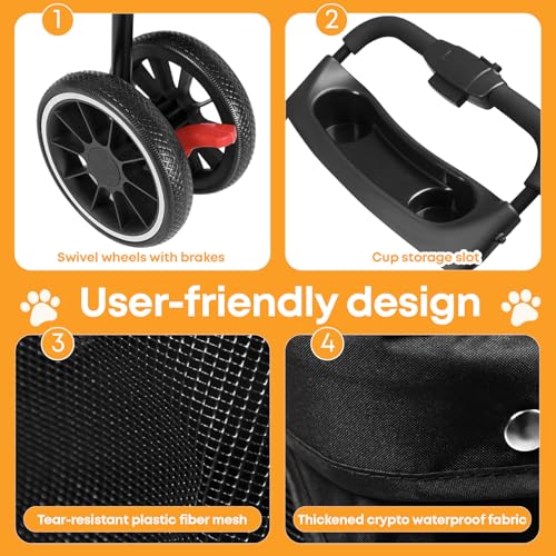 Pet Stroller Dog Stroller for Small Medium Dogs Cats (Black)