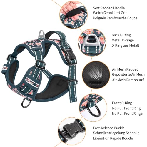 Dog Harness Reflective (L / Flower Blackish Green)