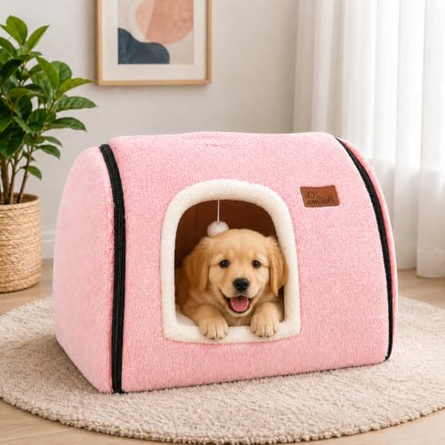 cat Bed cave cat beds for Indoor Cats (L:(20.4"×15.5"×15") / Pink)