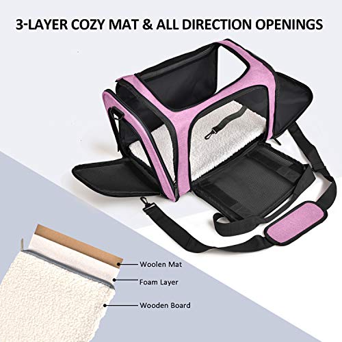 Pet Carrier for Small Medium Cats Dogs Puppies up to 15 Lbs (17.0"L x 11.0"W x 11.0"H / Pink)