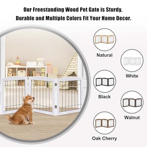 3 Panel Freestanding Foldable Wooden Dog Gate (24"Height-3 Panel / White)