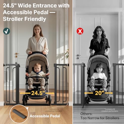 36.6 59" Extra Wide Baby Gate for Stairs (Black / 36.6-59"W x 30.5"H)