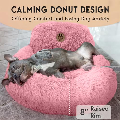 PetJett Calming Dog Bed for Small Dogs (Pink / Small - 23”L x 23”W x 8”Th)
