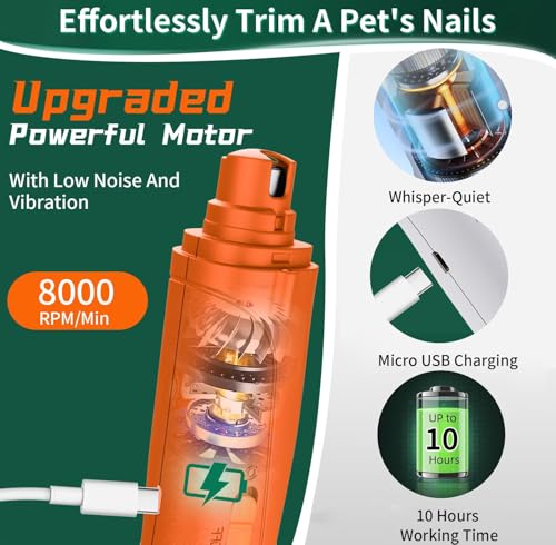 2 in 1 Dog Nail Clippers & Cat Nail Clippers Trimmers for Large Medium Small Dogs Cats Claw Trimmer Quick Sensor and Safety Guard USB Rechargeable Dogs Nail Trimmer with Catcher & 2 LED Lights (Orange)