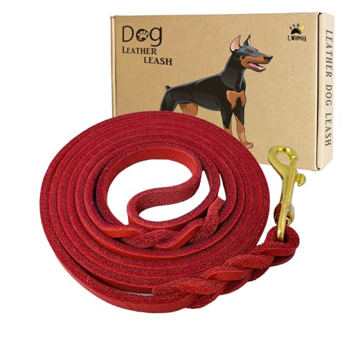 Leather Dog Leash 8ftx1 (8ft x 1/2'' / Red)