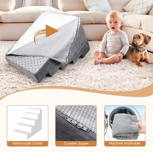 Dog Stairs for Small Dogs (Grey / 5 Steps)