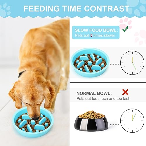 Slow Feeder Dog Bowls 3 in 1 Stainless Steel Food Water Bowl to Slow Eating (Large Breed / Dark Grey)