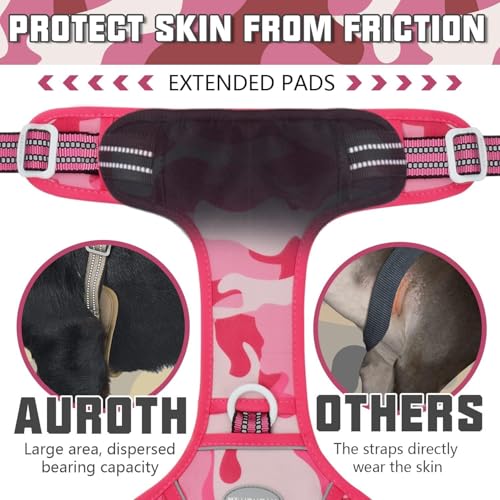 Dog Harness for Large Dogs (Camo - Pink Camo / L(Neck:18-29",Chest:24-37"),45-80 lbs)