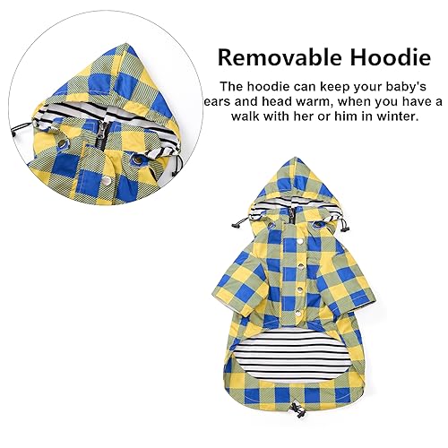 Dog rain Coat Waterproof Raincoat Puppy Jacket with Legs Buttons Zipper Hood Drawstring Fit for Yorkie Terrier Schnauzer Poodle Border Collie Labrador Golden Retriever 8lbs to 80lbs Yellow M (Medium / Yellow Plaid)