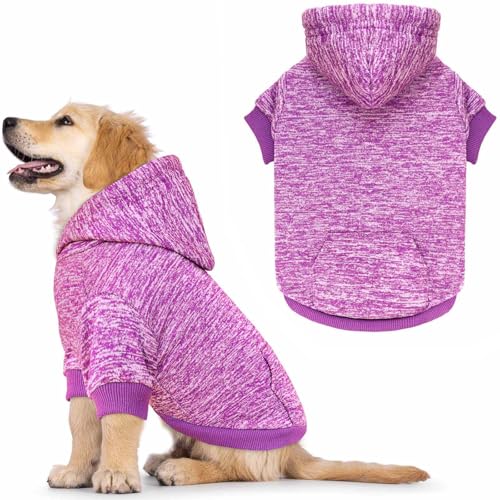Dog Sweaters for Small Dogs Hoodie Fleece Dog Sweater Soft Clothes Sweatshirt with Pocket Hoodie for Small Dogs Puppy Sweater (Small / Purple)