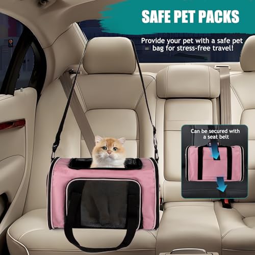 Dog Cat Carrier Pet Carriers for Large Cats Small Dogs Carrier Soft Sided Puppy up to 25Lbs Dog Carrier Portable Foldable Dog Cat Travel Carrier (20.0"L x 13.0"W x 13.0"H / Pink)