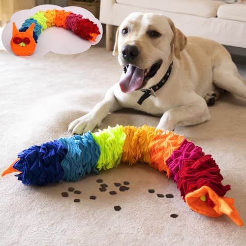 Snuffle Ball Rainbow Snuffle Snake Puzzle Toy for Dogs Puppy Treat Dispensing Toys Foraging Snuffle Mat Interactive Slow Feeder Dog Toys for Any Size (Rainbow Snack / Medium)