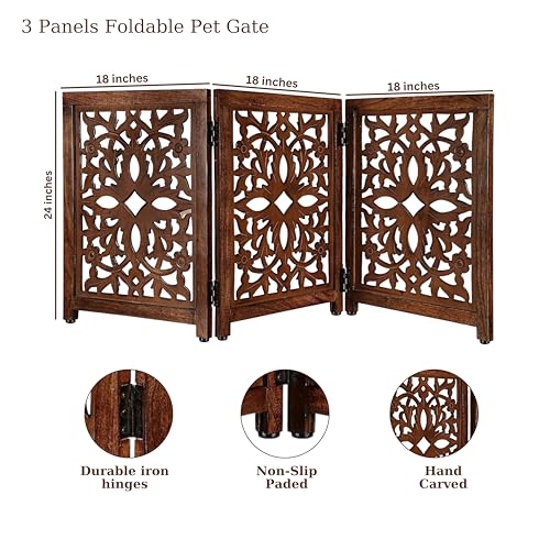 Lightnpro Wooden Pet Gate (Natural Burnt Flower / 24x54 - Rusty)