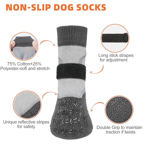 Dog Socks Shoes for Hot Pavement to Prevent Licking Paws (Reflective Gray / Large (Paw Width: 3"))