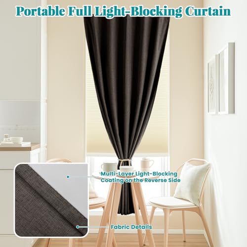 100% Blackout Self Adhesive Portable Curtains for Bedroom Easy to Install Window Thermal Lnsulated Kitchen Room Darkening Small Window Curtains (35"W x 80"L (Pack of 1) / Dark Brown)