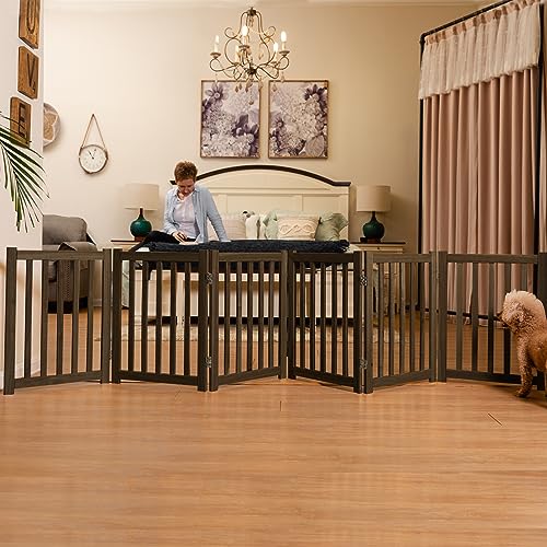 Wooden Free Standing Dog Gate 120" W x 24" H (Walnut / 120"W x 24"H)