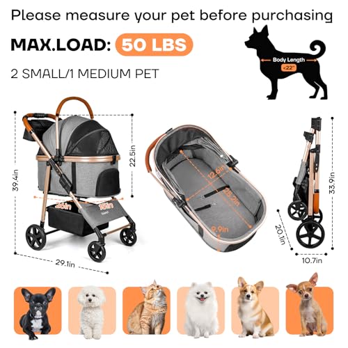 Dog Cat Stroller for Small (Grey)