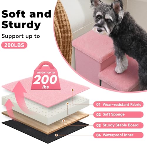 Dog Stairs with Storage (Pink Furry Lids No Condo / 3)