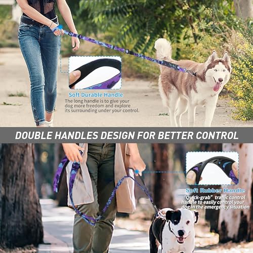 Tactical Bungee Shock Absorbing No Pull Dog Leash (Purple Camo)