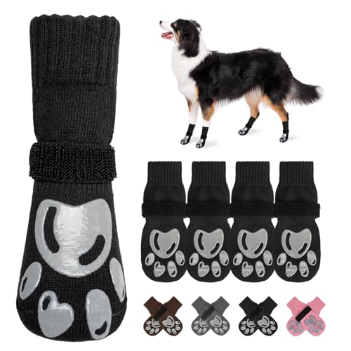 Dog Socks to Prevent Licking Paws Double Sided Grip Traction (Black(Paw) / M(2.1"-2.55" W | Pack of 4))