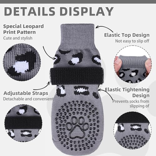 Dog Socks for Hot (Leopard Grey / Small (4 Pack))