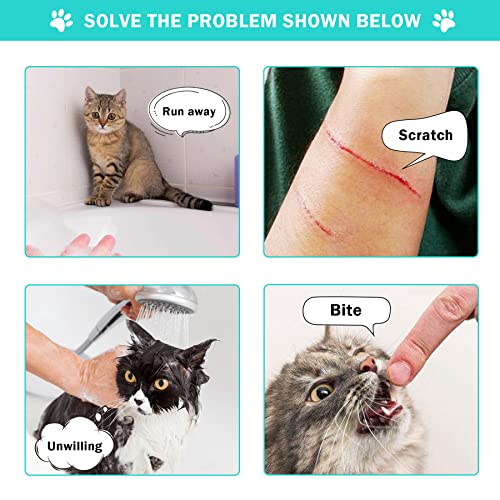 10 PCS Cat Washing Bag for Bath Shower Adjustable Net Grooming Set (Grey+Green)
