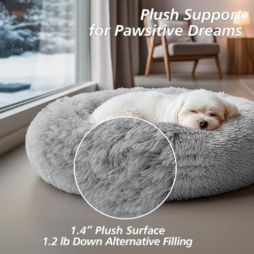 Calming Dog Bed Medium Size Dog (01 - Smoke Grey / 27.0"L x 27.0"W x 8.0"Th)