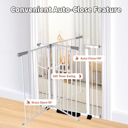 41 Inch Tall Baby Gate Auto Close Dog Gate (White / 29.92"-49.21" Wide)