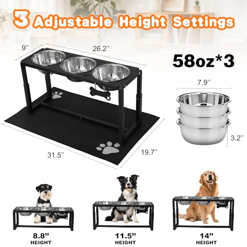 Metal Elevated Dog Bowls for Medium (Black-58oz x 3 / Height: 8.8-14")
