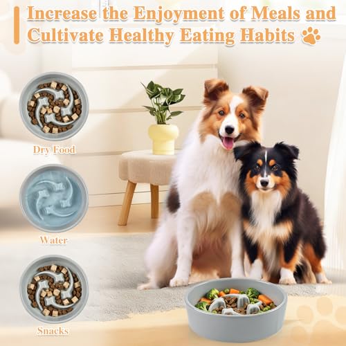 Ceramic Slow Feeder Dog Bowls (Grey-M)