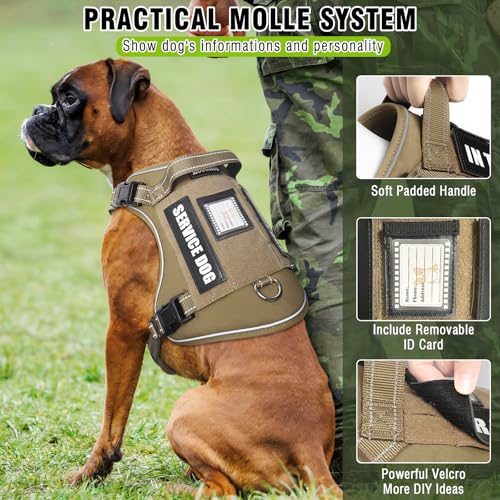 Tactical Service Dog Vest Harness and Leash Set with 10 Patches Brown L (Large / Brown)