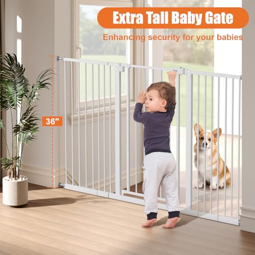 36" Extra Tall Baby Gate for Stairs (White / 29-55"Wide, 36"Tall)