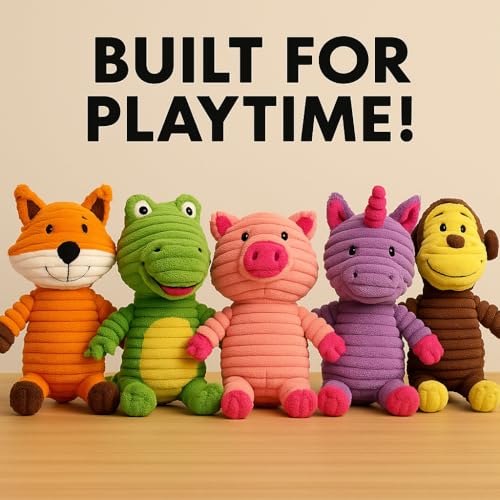 Plush Toys Assortment Value Bundle Puppy Pet Mutt Squeak Toy for Medium Large Dogs (Corduroy)