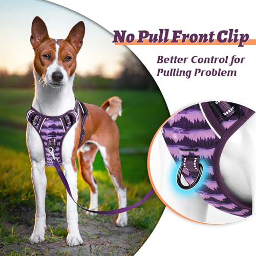 Dog Harness No Pull Adjustable Padded Reflective Harness for Small Medium Large Dogs with Handle for Walking Training (M / Moon Night)
