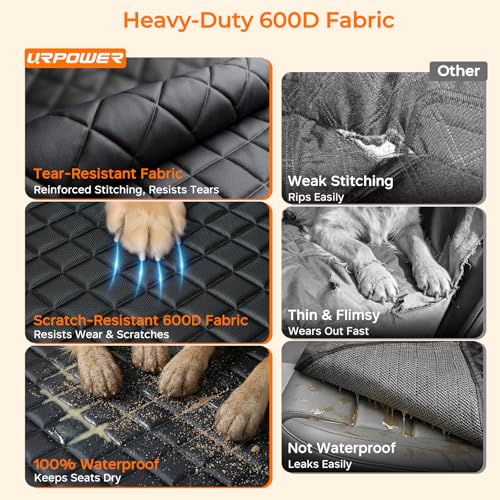 Dog Car Seat Cover for Back Seat (Black with Orange / Standard - 54" Length)