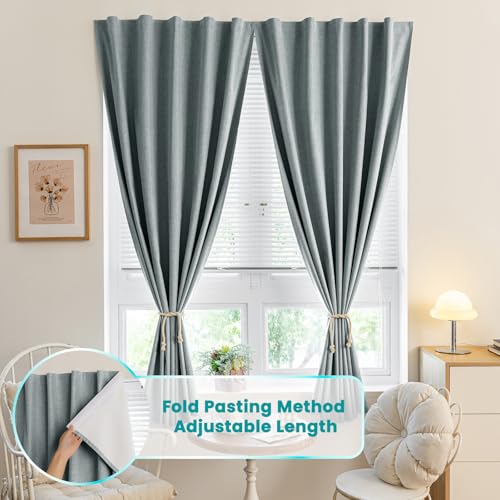 100% Blackout Self Adhesive Curtains Portable Curtain Simple and Easy to install Bedroom Window Thermal Lnsulated Kitchen Room Darkening Black Small Drapes (35"W x 72"L (Pack of 1) / Light Grey)