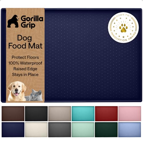 Dog Food Mat 100% Waterproof Silicone (Navy / 26"l X 17"w)