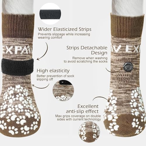 6PCS Anti Slip Dog Socks to Prevent Licking Paws (X-small (6 Count) / Brown)