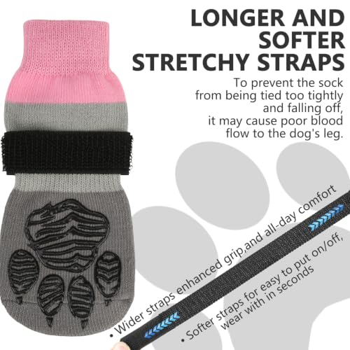 Non Slip Dog Socks for Hardwood Floors to Prevent Licking Paw S (Small(6 Pack) / Pink)