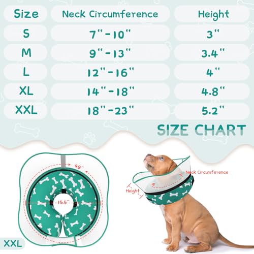 Raised Inflatable Dog Cone Collar to Stop Licking (T Bone Green / XXL(Neck 18.5"-23.5"))